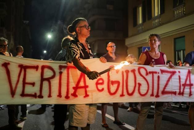 Vigil marks 25th anniversary of Diaz school raid in Genoa GENOA, ITALY JULY 21, 2026: People attend a remembrance vigil marking the 25th anniversary of the police raid on the Diaz school during the 2001 G8 summit in Genoa. The gathering commemorated those injured in the operation and called attention to concerns over police violence and the suppression of dissent during the summit protests. Genova Berlin Italy Copyright: x xZairaxBiaginix xJNAxPressx