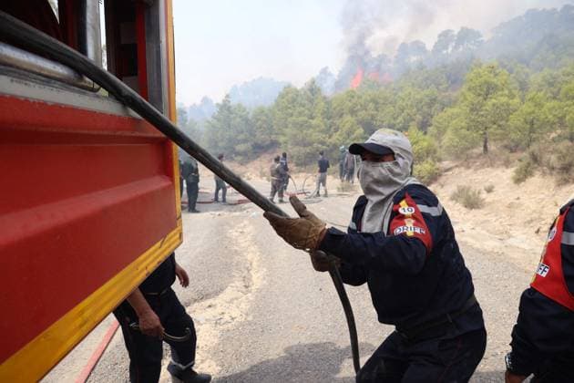 Forest Rangers Battle Wildfires In Bouira - Algeria Protection Civile firefighters intervene to extinguish wildfires in the mountains of Bouira, Algeria on July 21, 2026, as the blazes are reported under control according to the civil protection agency. Photo by Billel Bensalem APP ABACAPRESS.COM Bouira Algeria  Copyright: xBensalemxBillel APP ABACAx