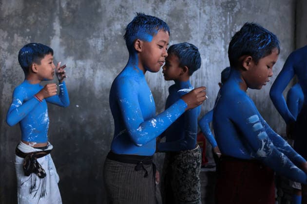 Ngerebeg ritual, a colorful tradition in Bali BALI, INDONESIA - JULY 22: Locals with painted bodies participate in the Ngerebeg ritual, a colorful traditional procession believed to expel evil spirits and bad luck from the village, on July 22, 2026 in Bali, Indonesia. Participants paint their bodies to resemble astral beings as they pray and march through the village. Johannes P. Christo Anadolu Bali Indonesia. Editorial use only. Please get in touch for any other usage.  Copyright: x2026xAnadoluxJohannesxP.xChristox