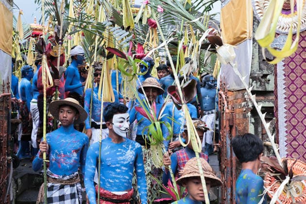 Ngerebeg ritual, a colorful tradition in Bali BALI, INDONESIA - JULY 22: Locals with painted bodies participate in the Ngerebeg ritual, a colorful traditional procession believed to expel evil spirits and bad luck from the village, on July 22, 2026 in Bali, Indonesia. Participants paint their bodies to resemble astral beings as they pray and march through the village. Johannes P. Christo Anadolu Bali Indonesia. Editorial use only. Please get in touch for any other usage.  Copyright: x2026xAnadoluxJohannesxP.xChristox