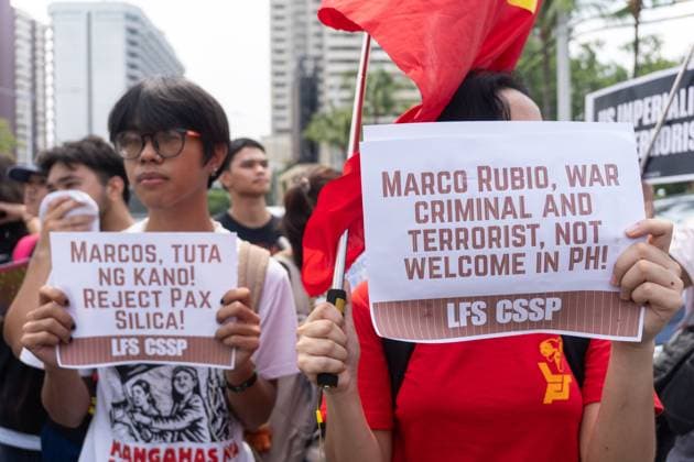 July 22, 2026, Pasay City, Philippines: PASAY Pasay City, PHILIPPINES Ã¢â‚¬ JULY 22, 2026: Protesters from the progressive alliance Bagong Alyansang Makabayan (Bayan) were dispersed by police after attempting to hold a demonstration outside the Philippine International Convention Center (PICC) in Pasay City, where the 59th ASEAN Foreign Ministers Meeting is being held from July 20Ã¢â‚¬24, 2026. The protest sought to condemn the presence of US Secretary of State Marco Rubio, whom demonstrators labeled a war criminal over his alleged role in US military actions abroad. Pasay City Philippines - ZUMAq101 20260722_zna_q101_018 Copyright: xCharlesxEdmonxS.xPerezx
