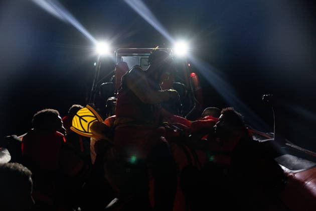 NGO vessel Open Arms rescues Somali migrants in the Central Mediterranean CENTRAL MEDITERRANEAN - JULY 22: A small rubber boat carrying six Somali migrants, including two unaccompanied minors, is rescued by the NGO vessel Open Arms in the Central Mediterranean on July 22, 2026. After departing from Libya, the migrants were rescued around 4:00 a.m. local time, and the vessel remained in the Maltese Search and Rescue region awaiting the assignment of a Place of Safety by authorities. Joan Galvez Anadolu At sea At sea. Editorial use only. Please get in touch for any other usage.  Copyright: x2026xAnadoluxJoanxGalvezx