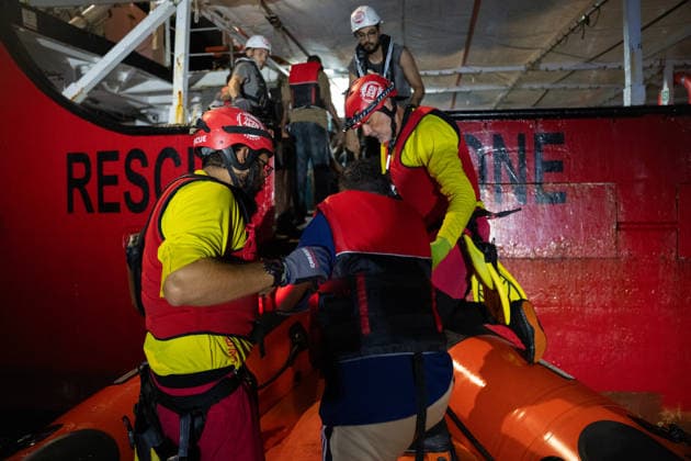 NGO vessel Open Arms rescues Somali migrants in the Central Mediterranean CENTRAL MEDITERRANEAN - JULY 22: A small rubber boat carrying six Somali migrants, including two unaccompanied minors, is rescued by the NGO vessel Open Arms in the Central Mediterranean on July 22, 2026. After departing from Libya, the migrants were rescued around 4:00 a.m. local time, and the vessel remained in the Maltese Search and Rescue region awaiting the assignment of a Place of Safety by authorities. Joan Galvez Anadolu At sea At sea. Editorial use only. Please get in touch for any other usage.  Copyright: x2026xAnadoluxJoanxGalvezx