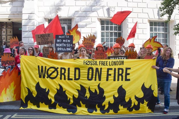 July 22, 2026, London, England, United Kingdom: Climate activists from Fossil Free London stage a protest outside the Department for Energy Security and Net Zero calling on the new Energy Secretary Miatta Fahnbulleh and the new UK Prime Minister Andy Burnham to stop the Rosebank oil and gas field in the North Sea. London United Kingdom - ZUMAv130 20260722_zip_v130_011 Copyright: xVukxValcicx
