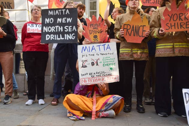 July 22, 2026, London, England, United Kingdom: Climate activists from Fossil Free London stage a protest outside the Department for Energy Security and Net Zero calling on the new Energy Secretary Miatta Fahnbulleh and the new UK Prime Minister Andy Burnham to stop the Rosebank oil and gas field in the North Sea. London United Kingdom - ZUMAv130 20260722_zip_v130_025 Copyright: xVukxValcicx