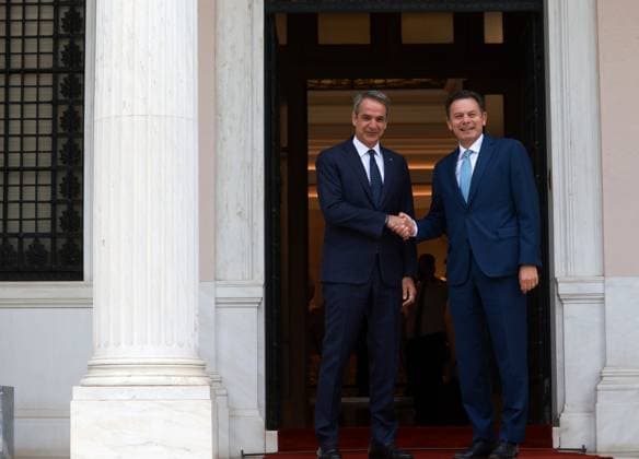 Kyriakos Mitsotakis - Luis Montenegro meeting in Athens ATHENS, GREECE - JULY 22: Greek Prime Minister Kyriakos Mitsotakis welcomes Portuguese Prime Minister Luis Montenegro at Maximos Mansion in Athens, Greece, on July 22, 2026. Costas Baltas Anadolu Athens Greece. Editorial use only. Please get in touch for any other usage.  Copyright: x2026xAnadoluxCostasxBaltasx