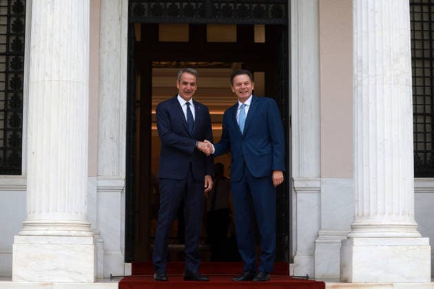 Kyriakos Mitsotakis - Luis Montenegro meeting in Athens ATHENS, GREECE - JULY 22: Greek Prime Minister Kyriakos Mitsotakis welcomes Portuguese Prime Minister Luis Montenegro at Maximos Mansion in Athens, Greece, on July 22, 2026. Costas Baltas Anadolu Athens Greece. Editorial use only. Please get in touch for any other usage.  Copyright: x2026xAnadoluxCostasxBaltasx