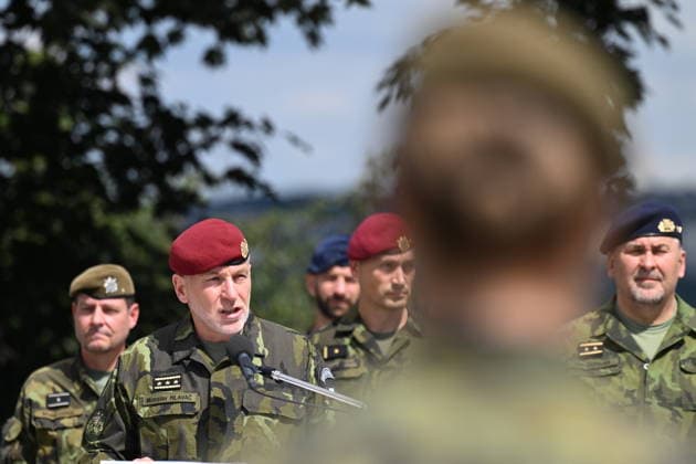 Chief of the General Staff Miroslav Hlavac speaks at the ceremonial handover of command of Czech Army Operations Command on July 22, 2026, in Prague, Czech Republic. Lieutenant General Vaclav Vlcek symbolically handed over command to Major General Jaroslav Mika who assumes position on August 1, 2026. (CTKxPhoto KaterinaxSulova) CTKPhotoP2026072202913  CTKPhotoP2026072202913