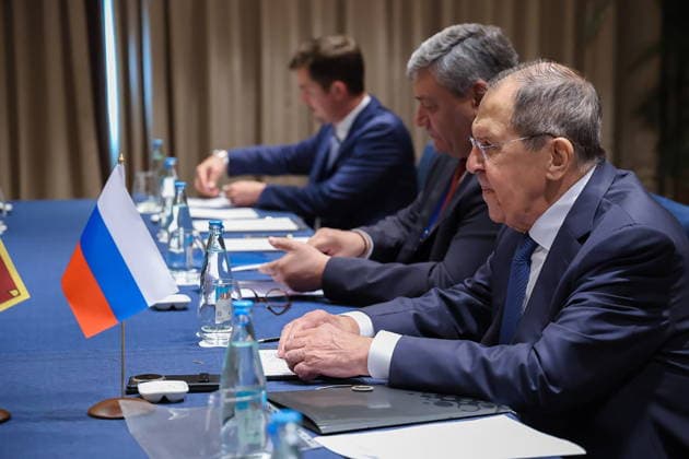PHILIPPINES, MANILA - JULY 22, 2026: Russia s Minister of Foreign Affairs Sergei Lavrov (front) during a meeting with Sri Lanka s Minister of Foreign Affairs Herath (not pictured) on the sidelines of ASEAN-led events. Video grab. Best quality available. Russian Foreign Ministry TASS  95321724