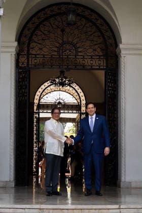 Philippine President Ferdinand Bongbong Marcos Junior (L) meets with United State Secretary of State Marco Rubio during a courtesy visit inside Malakanang presidential palace in Manila, Philippines, on Wednesday, July 22, 2026. Rubio is set to attend meetings with ASEAN leaders and the East Asia Summit.  PHL2026072203 U.S.xStatexDepartment