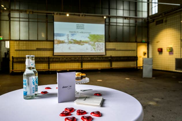 22.07.2026,Pressetermin, Übergabe des Fördermittelbescheids für das Projekt AWO Wir-Garten im Zukunftsgarten der IGA 2027 Der gedeckte Tisch bei der Übergabe des Fördermittelbescheids Dortmund Kokerei Hansa, Emscherallee 11, NRW Deutschland *** July 22, 2026, Press Event: Presentation of the Grant Award Notice for the AWO Wir Garten Project in the Garden of the Future at the IGA 2027. The set table during the presentation of the grant award notice. Dortmund Kokerei Hansa, Emscherallee 11, North Rhine-Westphalia, Germany