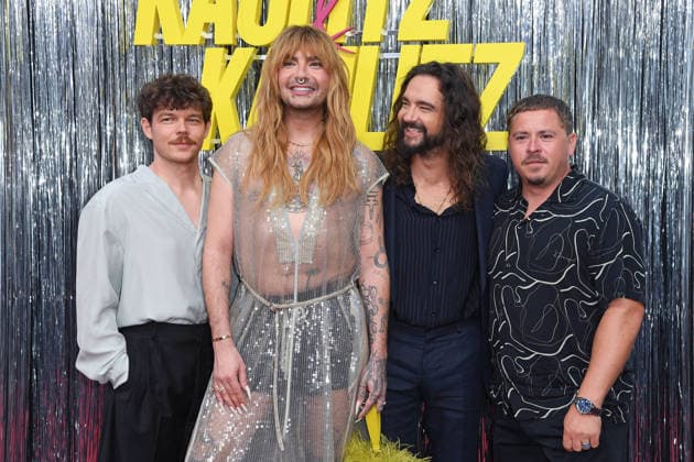 Tokio Hotel (Georg Listing, Bill Kaulitz, Tom Kaulitz, Gustav Schäfer) bei der KAULITZ & KAULITZ STAFFEL 3 PREMIERE im Delphi Filmpalast in Berlin am 22.07.2026 *** Tokio Hotel s Georg Listing, Bill Kaulitz, Tom Kaulitz, and Gustav Schäfer at the premiere of KAULITZ KAULITZ Season 3 at the Delphi Filmpalast in Berlin on July 22, 2026
