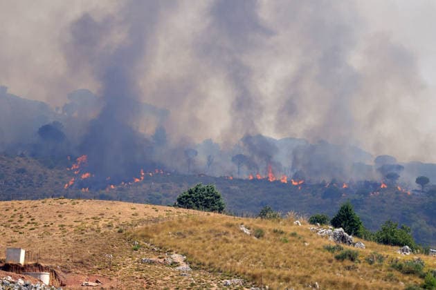 Wildfire firefighting efforts continue on Sicily island PALERMO, ITALY - JULY 22: Wildfires continue to burn in several parts of Sicily as firefighting efforts remain underway in Palermo, Sicily, Italy on July 22, 2026. Aircraft and helicopters are being used to battle a wildfire in the Casaboli forest, located in the mountainous area between the towns of Monreale and Pioppo near Palermo. Alberto Lo Bianco Anadolu Palermo Italy. Editorial use only. Please get in touch for any other usage.  Copyright: x2026xAnadoluxAlbertoxLoxBiancox