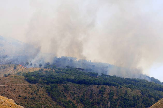 Wildfire firefighting efforts continue on Sicily island PALERMO, ITALY - JULY 22: Wildfires continue to burn in several parts of Sicily as firefighting efforts remain underway in Palermo, Sicily, Italy on July 22, 2026. Aircraft and helicopters are being used to battle a wildfire in the Casaboli forest, located in the mountainous area between the towns of Monreale and Pioppo near Palermo. Alberto Lo Bianco Anadolu Palermo Italy. Editorial use only. Please get in touch for any other usage.  Copyright: x2026xAnadoluxAlbertoxLoxBiancox
