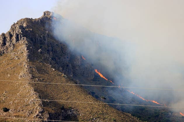 Wildfire firefighting efforts continue on Sicily island PALERMO, ITALY - JULY 22: Wildfires continue to burn in several parts of Sicily as firefighting efforts remain underway in Palermo, Sicily, Italy on July 22, 2026. Aircraft and helicopters are being used to battle a wildfire in the Casaboli forest, located in the mountainous area between the towns of Monreale and Pioppo near Palermo. Alberto Lo Bianco Anadolu Palermo Italy. Editorial use only. Please get in touch for any other usage.  Copyright: x2026xAnadoluxAlbertoxLoxBiancox