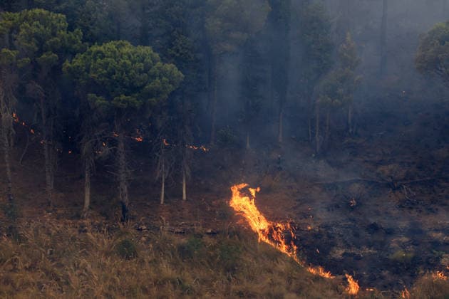 Wildfire firefighting efforts continue on Sicily island PALERMO, ITALY - JULY 22: Wildfires continue to burn in several parts of Sicily as firefighting efforts remain underway in Palermo, Sicily, Italy on July 22, 2026. Aircraft and helicopters are being used to battle a wildfire in the Casaboli forest, located in the mountainous area between the towns of Monreale and Pioppo near Palermo. Alberto Lo Bianco Anadolu Palermo Italy. Editorial use only. Please get in touch for any other usage.  Copyright: x2026xAnadoluxAlbertoxLoxBiancox