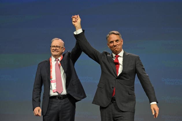 ALP NATIONAL CONFERENCE, Prime Minister Anthony Albanese and Deputy Prime Minister Richard Marles during the 50th Australian Labor Party (ALP) national convention at the Adelaide Convention Centre, in Adelaide, Thursday, July 23, 2026. ( ADELAIDE SOUTH AUSTRALIA AUSTRALIA  Copyright: xMICKxTSIKASx 20260723177867515546