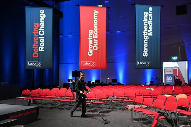 ALP NATIONAL CONFERENCE, A cleaner with a vacuum is seen during the 50th Australian Labor Party (ALP) national convention at the Adelaide Convention Centre, in Adelaide, Thursday, July 23, 2026. ( ADELAIDE SOUTH AUSTRALIA AUSTRALIA  Copyright: xMICKxTSIKASx 20260723123959960320