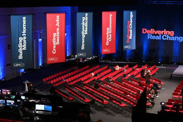 ALP NATIONAL CONFERENCE, The auditorium is seen during the 50th Australian Labor Party (ALP) national convention at the Adelaide Convention Centre, in Adelaide, Thursday, July 23, 2026. ( ADELAIDE SOUTH AUSTRALIA AUSTRALIA  Copyright: xMICKxTSIKASx 20260723138275331861