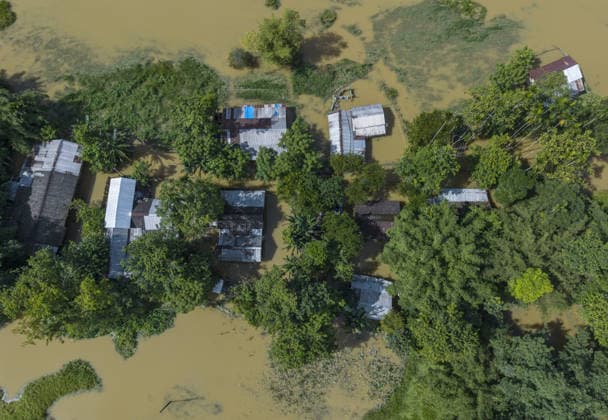 Flood in Indian Northeastern State Assam JORHAT, INDIA - JULY 22: An aerial view of vast areas submerged by floodwaters following heavy monsoon rains, on July 22, 2026 in Jorhat, India. The flood situation in Assam remained critical, with more than 630,000 people affected across 21 districts. The state’s death toll has risen to 12. David Talukdar Anadolu Jorhat India. Editorial use only. Please get in touch for any other usage.  Copyright: x2026xAnadoluxDavidxTalukdarx