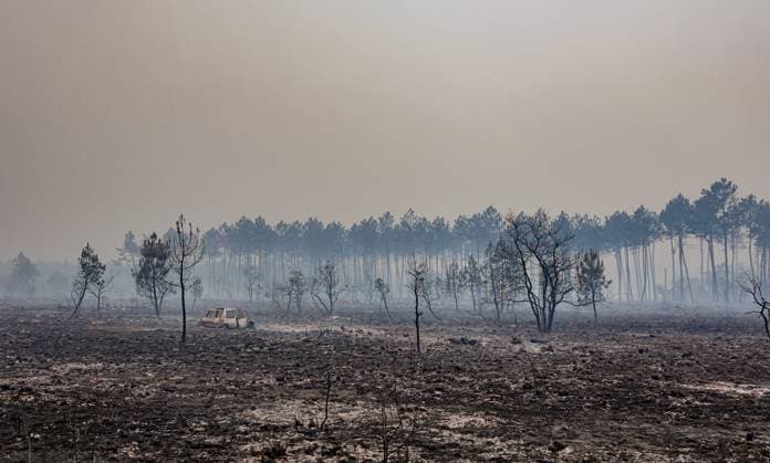 Fire in Gironde: 2,400 hectares burned between Saumos and Le Porge THE ROAD BETWEEN LE PORGE AND LEGE PHOTOPQR SUD OUEST GUILLAUME BONNAUD Bordeaux July 23, 2026 JULY 23, 2026 IN GIRONDE Fire in Gironde: 2,400 hectares burned between Saumos and Le Porge PH Guillaume Bonnaud THE ROAD BETWEEN LE PORGE AND LEGE Gironde, France – July 23, 2026 Firefighters battle a fast-moving wildfire between Saumos and Le Porge after the blaze scorched around 2,400 hectares of forest and triggered the evacuation of thousands of people Bordeaux GIRONDE France  Copyright: xPHOTOPQR SUDxOUEST MAXPPPxGUILLAUMExBONNAUDx 20260723SDO5474 20260723SDO5474