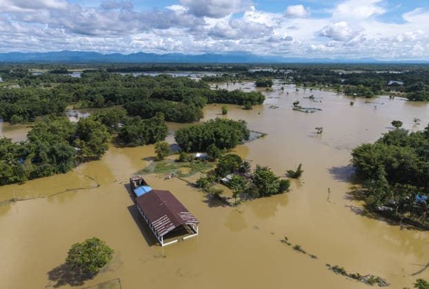 Flood in Indian Northeastern State Assam JORHAT, INDIA - JULY 22: An aerial view of vast areas submerged by floodwaters following heavy monsoon rains, on July 22, 2026 in Jorhat, India. The flood situation in Assam remained critical, with more than 630,000 people affected across 21 districts. The state’s death toll has risen to 12. David Talukdar Anadolu Jorhat India. Editorial use only. Please get in touch for any other usage.  Copyright: x2026xAnadoluxDavidxTalukdarx
