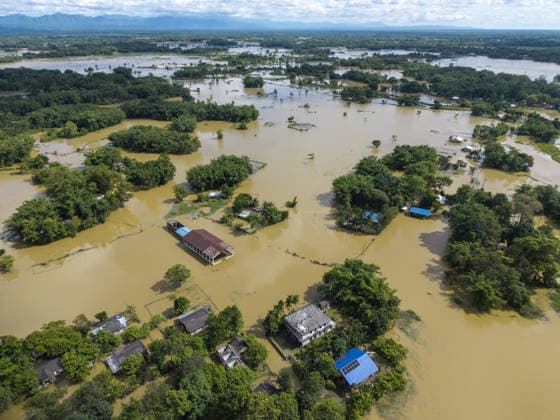 Flood in Indian Northeastern State Assam JORHAT, INDIA - JULY 22: An aerial view of vast areas submerged by floodwaters following heavy monsoon rains, on July 22, 2026 in Jorhat, India. The flood situation in Assam remained critical, with more than 630,000 people affected across 21 districts. The state’s death toll has risen to 12. David Talukdar Anadolu Jorhat India. Editorial use only. Please get in touch for any other usage.  Copyright: x2026xAnadoluxDavidxTalukdarx