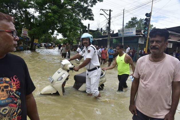Heavy rainfall triggers severe flooding in Assam, India SIVSAGAR, INDIA - JULY 23: A man rides his motorcycle submerged in floodwaters after heavy rainfall affects areas in Sivsagar district, Assam, India on July 23, 2026. Continuous heavy rainfall over the past few days has triggered severe flooding across several parts of Sivsagar district in Assam, leaving thousands of residents affected and disrupting normal life. Hafiz Ahmed Anadolu Sivsagar India. Editorial use only. Please get in touch for any other usage.  Copyright: x2026xAnadoluxHafizxAhmedx