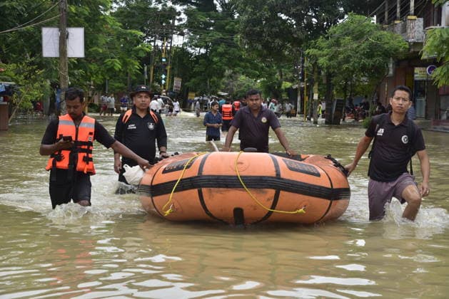 Heavy rainfall triggers severe flooding in Assam, India SIVSAGAR, INDIA - JULY 23: People use inflatable boats for transport after heavy rainfall affects areas in Sivsagar district, Assam, India on July 23, 2026. Continuous heavy rainfall over the past few days has triggered severe flooding across several parts of Sivsagar district in Assam, leaving thousands of residents affected and disrupting normal life. Hafiz Ahmed Anadolu Sivsagar India. Editorial use only. Please get in touch for any other usage.  Copyright: x2026xAnadoluxHafizxAhmedx