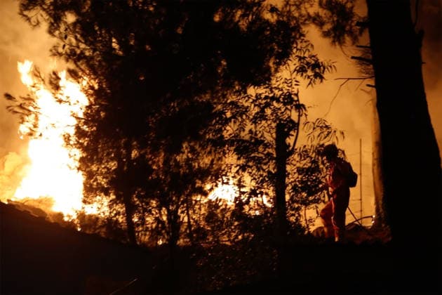 Wildfire threatens communities near Palermo in Sicily as firefighting efforts continue PALERMO, ITALY - JULY 23: Firefighters and civil protection teams battle a wildfire in the Casaboli Forest near Palermo as strong winds push the blaze toward the towns of Monreale, Pioppo and Sagana, while residents are evacuated from threatened homes, in Palermo, Sicily, Italy on July 23, 2026. The wildfire, which started the previous day, spread overnight, prompting emergency crews to work continuously to contain the flames and protect nearby communities. Alberto Lo Bianco Anadolu Palermo Italy. Editorial use only. Please get in touch for any other usage.  Copyright: x2026xAnadoluxAlbertoxLoxBiancox