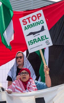 July 23, 2026, Bristol, Bristol, UK: Bristol, UK. A national protest calling for a full arms embargo on Israel takes place at the Israeli owned Elbit Systems production site in Filton. The protest is called by the Palestine Solidarity Campaign who say that Elbit Systems produces weapons and military technology used by Israel for genocide in the Gaza Strip, and military operations in the West Bank. PSC say the British government facilitates the export of weapons and military technology to Israel despite knowing it is to commit genocide. Bristol UK  - ZUMAl94_ 20260723_zaf_l94_014 Copyright: xSimonxChapmanx