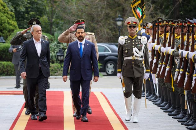 Iraqi Prime Minister Ali al-Zaidi in Iran TEHRAN, IRAN - JULY 23: RESTRICTIONS: NO Access Israel Media Persian Language TV Stations Outside Iran Strictly No Access BBC Persian VOA Persian Manoto TV Iran International TV (----EDITORIAL USE ONLY MANDATORY CREDIT - IRANIAN PRESIDENCY HANDOUT - NO MARKETING NO ADVERTISING CAMPAIGNS - DISTRIBUTED AS A SERVICE TO CLIENTS----) Iraqi Prime Minister Ali al-Zaidi is welcomed by Iranian President Masoud Pezeshkian with official ceremony in Tehran, Iran on July 23, 2026. Iranian Presidency Handout Anadolu Tehran Iran. Editorial use only. Please get in touch for any other usage.  Copyright: x2026xAnadoluxIranianxPresidencyx xHandoutx