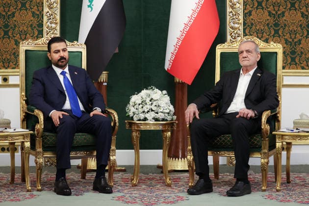 Ali al-Zaidi - Masoud Pezeshkian meeting in Tehran TEHRAN, IRAN - JULY 23: RESTRICTIONS: NO Access Israel Media Persian Language TV Stations Outside Iran Strictly No Access BBC Persian VOA Persian Manoto TV Iran International TV (----EDITORIAL USE ONLY MANDATORY CREDIT - IRANIAN PRESIDENCY HANDOUT - NO MARKETING NO ADVERTISING CAMPAIGNS - DISTRIBUTED AS A SERVICE TO CLIENTS----) Iraqi Prime Minister Ali al-Zaidi (L) meets with Iranian President Masoud Pezeshkian (R) in Tehran, Iran on July 23, 2026. Iranian Presidency Handout Anadolu Tehran Iran. Editorial use only. Please get in touch for any other usage.  Copyright: x2026xAnadoluxIranianxPresidencyx xHandoutx
