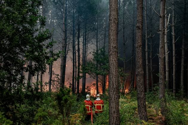 Fire in Gironde: 3,100 hectares burned between Saumos and Le Porge NEAR LEGE CAP FERRET PHOTOPQR SUD OUEST Guillaume Bonnaud GUILLAUME BONNAUD Bordeaux July 23, 2026 JULY 23, 2026 IN GIRONDE AROUND 2:30 P.M. Fire in Gironde: 3,100 hectares burned between Saumos and Le Porge NEAR LEGE CAP FERRET PH Guillaume Bonnaud Gironde, France – July 23, 2026 Firefighters battle a fast-moving wildfire in Bordeaux, Gironde, France  Copyright: xPHOTOPQR SUDxOUEST MAXPPPxGUILLAUMExBONNAUDx 20260723SDO6222 20260723SDO6222