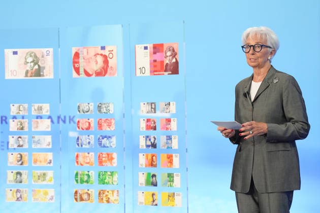 Vorstellung neuer Designvorschlaege zu EURO Banknoten durch die EZB Christine Lagarde, die Praesidentin der Europaeischen Zentralbank (EZB) bei der Praesentation von Designvorschlaegen zukuneftiger EURO Banknoten in der Europaeischen Union und des europaeischen Waehrungsraum. In eine Online Abstimmung kann nun die europaeische Bevoelkerung ueber den Gewinner entscheiden,, Frankfurt am Main, 23.07.2026 Frankfurt am Main Hessen Deutschland *** Presentation of new design proposals for euro banknotes by ECB President Christine Lagarde, President of the European Central Bank (ECB), during the presentation of design proposals for future euro banknotes in the European Union and the euro area. The European public can now vote online to decide on t