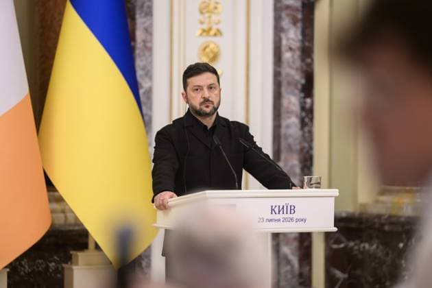 Zelensky meets Irish prime minister in Dublin Ukrainian President Volodymyr Zelensky meets the Irish prime minister in Dublin, Ireland, on July 23, 2026, to discuss support for Ukraine and bilateral cooperation, as well as developments in the Russia-Ukraine war and international efforts to achieve peace. Photo by PRESIDENT OF UKRAINE apaimages Ukraine Ukraine Ukraine 230726_Ukraine_UPO_00(22).jpeg Copyright: xapaimagesxPRESIDENTxOFxUKRAINEx xapaimagesx