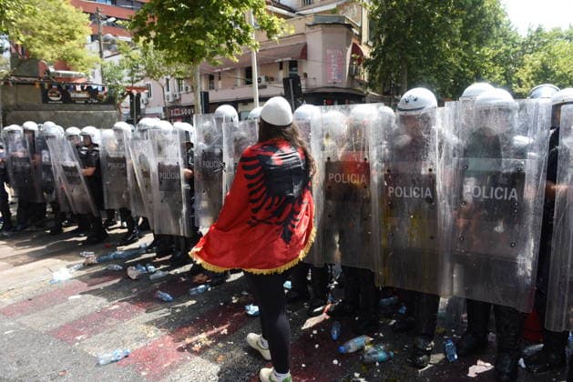 July 23, 2026, Tirana, Albania: The 54th day of protests known as the Flamingo Revolution. .Thousands of people have taken to the streets to demand the resignation of Prime Minister EDIÃ¢â‚¬â ¢ RAMAÃ¢â‚¬â ¢ s government and the cancellation of a luxury project in southern Albania linked to DOÃ¢â‚¬â ¢NALD TRUMPÃ¢â‚¬â ¢ s son-in-law. Tirana Albania  - ZUMAs232 20260723_zip_s232_014 Copyright: xErvinxShulkux