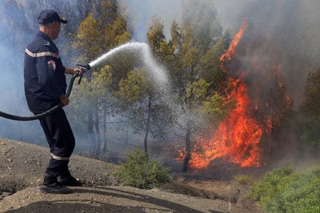 Fires In The City Of Bordj Okhriss, Bouira, Algeria Civil protection personnel work to extinguish fires in the town of Bordj Okhriss, in the Bouira mountains of Algeria. According to the civil protection report, the fires are under control. Bouira Algeria  Copyright: xAPPx originalFilename: app-notitle260723_npDrw.jpg
