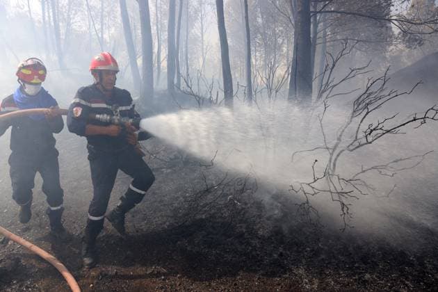 Fires In The City Of Bordj Okhriss, Bouira, Algeria Civil protection personnel work to extinguish fires in the town of Bordj Okhriss, in the Bouira mountains of Algeria. According to the civil protection report, the fires are under control. Bouira Algeria  Copyright: xAPPx originalFilename: app-notitle260723_npIwF.jpg