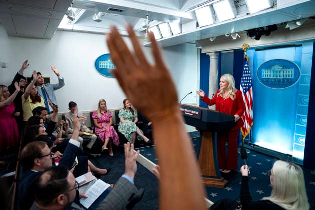 White House Press Secretary Karoline Leavitt speaks during a press briefing in the James S. Brady Briefing Room at the White House in Washington, DC on Thursday, July 23, 2026.  WAP20260723307 BONNIExCASH