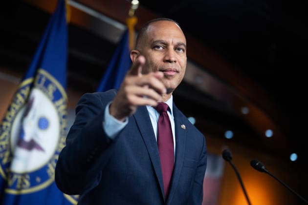 Hakeem Jeffries 7 23 26 UNITED STATES - JULY 23: House Minority Leader Hakeem Jeffries, D-N.Y., conducts a news conference in the Capitol Visitor Center after the House passed a war powers resolution to stop military action in Iran, on Thursday, July 23, 2026. (Tom Williams CQ Roll Call) Washington DC United States EDITORIAL USE ONLY Copyright: x2026xCQ-RollxCall,xInc.x TomxWilliamsx rollcallpix172184