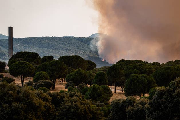 A wildfire breaks out in San Martín de Valdeiglesias, Madrid, after a car catches fire on the M 501. Fire progress, as of July 23, 2026, in San Martín de Valdeiglesias, Madrid, Spain. A new wildfire broke out this Thursday in the Community of Madrid after a car caught fire on the M-501 in the town of San Martín de Valdeiglesias, and the flames spread to the surrounding hills, according to eyewitness sources who spoke to Europa Press. JULY 23, 2026 FIRE BLaze FLAMES CIVIL GUARD Carlos Lujá San Martín de Valdeiglesias, Madrid San Martín de Valdeiglesias, Madrid, Spain  Copyright: xCarlosxLujanx 7683439