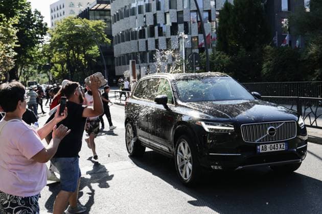 July 23, 2026, Tirana, Albania: TIRANA, ALBANIA Ã¢â‚¬ JULY 23, 2026: Demonstrators gathered outside the Albanian Parliament during the fifty-fourth consecutive day of anti-government protests in Tirana, Albania, on July 23, 2026. Protesters attempted to block lawmakers arriving for the parliamentary session, leading to confrontations with riot police. Officers deployed water cannons, pepper spray and physical force as clashes broke out outside the parliament building. Several demonstrators were detained, while both protesters and police officers sustained injuries during the unrest. The protest movement, which began in opposition to a proposed luxury tourism development project linked to Jared Kushner and other international investors, h - ZUMAq101 20260723_zna_q101_147 Copyright: xVlasovxSulajx