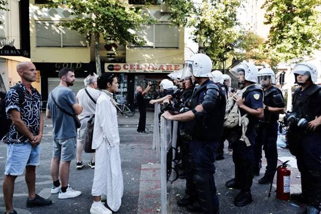 July 23, 2026, Tirana, Albania: TIRANA, ALBANIA Ã¢â‚¬ JULY 23, 2026: Demonstrators gathered outside the Albanian Parliament during the fifty-fourth consecutive day of anti-government protests in Tirana, Albania, on July 23, 2026. Protesters attempted to block lawmakers arriving for the parliamentary session, leading to confrontations with riot police. Officers deployed water cannons, pepper spray and physical force as clashes broke out outside the parliament building. Several demonstrators were detained, while both protesters and police officers sustained injuries during the unrest. The protest movement, which began in opposition to a proposed luxury tourism development project linked to Jared Kushner and other international investors, h - ZUMAq101 20260723_zna_q101_151 Copyright: xVlasovxSulajx