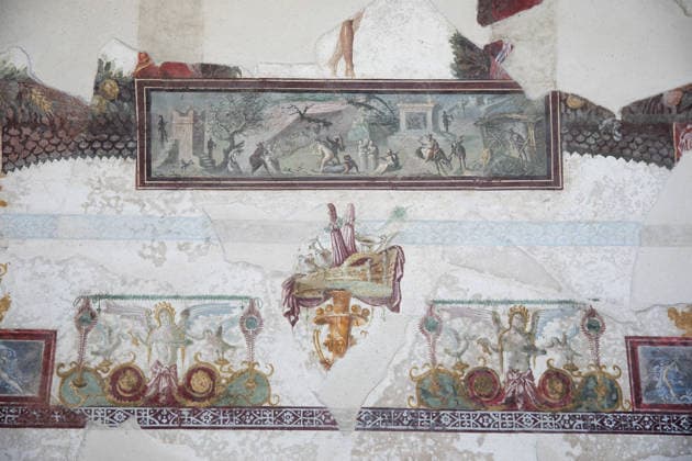 Presentation of ceiling of house with bakery in Pompeii POMPEII, ITALY - JULY 23: The presentation of the restoration of the ceiling of the house with the bakery of Regio IX at the archaeological park of Pompeii, in Pompeii, Italy on July 23, 2026. Iso Ekle Anadolu Pompeii Italy. Editorial use only. Please get in touch for any other usage.  Copyright: x2026xAnadoluxIsoxEklex