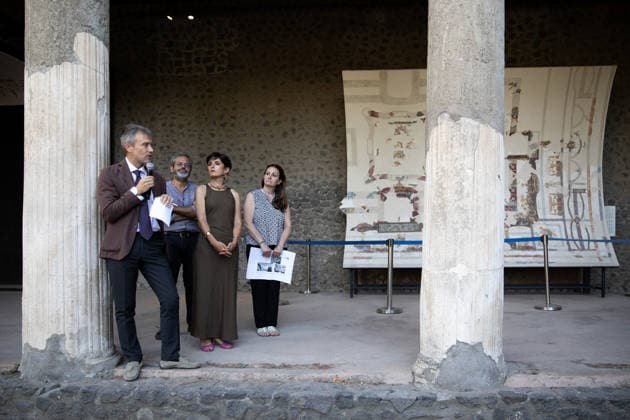 Presentation of ceiling of house with bakery in Pompeii POMPEII, ITALY - JULY 23: Director of the Archaeological Park of Pompeii Gabriel Zuchtriegel delivers a speech during the presentation of the restoration of the ceiling of the house with the bakery of Regio IX at the archaeological park of Pompeii, in Pompeii, Italy on July 23, 2026. Iso Ekle Anadolu Pompeii Italy. Editorial use only. Please get in touch for any other usage.  Copyright: x2026xAnadoluxIsoxEklex