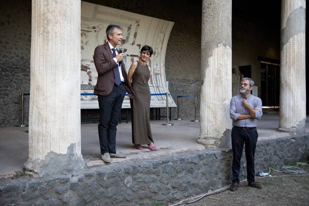 Presentation of ceiling of house with bakery in Pompeii POMPEII, ITALY - JULY 23: Director of the Archaeological Park of Pompeii Gabriel Zuchtriegel delivers a speech during the presentation of the restoration of the ceiling of the house with the bakery of Regio IX at the archaeological park of Pompeii, in Pompeii, Italy on July 23, 2026. Iso Ekle Anadolu Pompeii Italy. Editorial use only. Please get in touch for any other usage.  Copyright: x2026xAnadoluxIsoxEklex