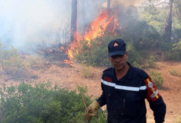 Fires in the town of Bordj Okhriss, Bouira, Algeria; Civil Defense Response To extinguish the fires in the town of Bordj Okhriss, in the Bouira Mountains in Algeria, on July 23, 2026, According to the civil protection report, the fires are under control. Photo by Billel Bensalem, APP, Bouira, Algeria Copyright: xAPPxAlgeriexPressxPhotosxBillelxBensalemx xAPPx IMG_6706