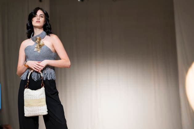 UNIENDO MODA - MOMAD Fashion Week de Madrid ,Spain - 23 Jul 2026 A model walks the runway wearing a design by UNIENDO MODA during the Momad Fashion Week de Madrid in IFEMA. Madrid Spain Copyright: xAtilanoxGarciax xSOPAxImagesx photo02995
