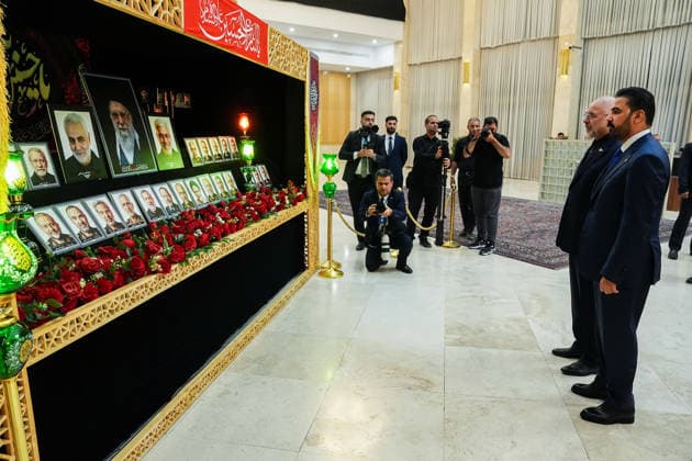 Ghalibaf Meets Iraqi Premier Tehran Speaker of the Parliament of Iran, Mohammad Bagher Ghalibaf (2R), and Iraqi Prime Minister Ali al-Zaidi stand in front of A picture of the Iranian slain Supreme Leader Ayatollah Ali Khamenei and other officials before a meeting in Tehran, Iran, on July 23, 2026. Iraqi Prime Minister Ali al-Zaidi is visiting Iran following a trip to the US where he met with the US President. Washington and Tehran are Iraq s main allies, but their enmity has long turned the country into a proxy battleground and left successive governments struggling to maintain a delicate balance between the foes, who have traded intensifying attacks in recent days. Tehran Tehran Iran Copyright: xHamedxMalekpourx